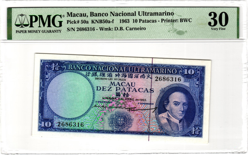 Macao 10 Patacas 1963 PMG 30 Very Fine

P# 50a, N# 266928; # 2686316