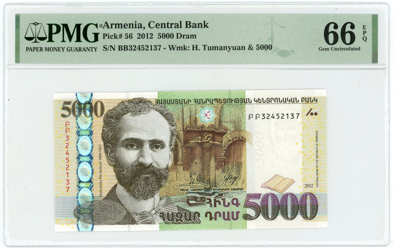 Armenia 5000 Dram 2012 PMG 66 EPQ Gem UNC

P# 56, N# 213583; # BB 32452137