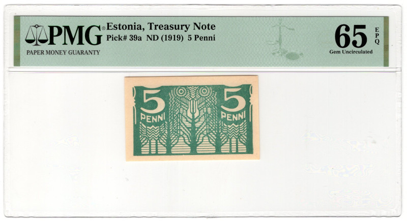 Estonia 5 Penni 1919 (ND) PMG 65 EPQ Gem Uncirculated

P# 39a, N# 288111