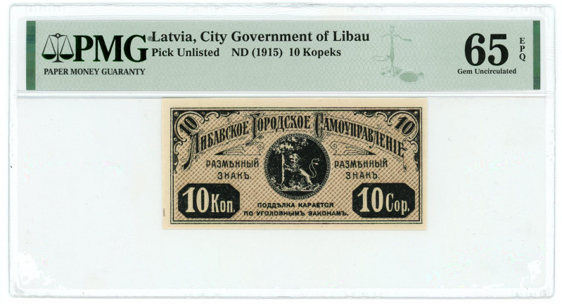 Latvia Libau 10 Kopeks 1915 (ND) PMG 65 EPQ Gem UNC

P# 33