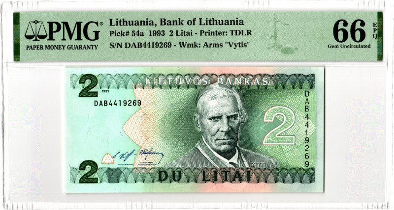 Lithuania 2 Litai 1993 PMG 66 EPQ Gem Uncirculated

P# 54a, N# 207608; # DAB 4...