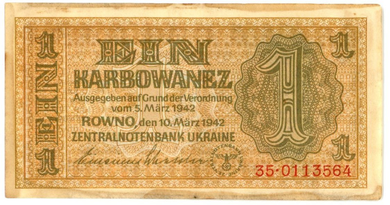 Ukraine 1 Karbowanez 1942 German Occupation WWII

P# 49, N# 207669; # 35 01135...