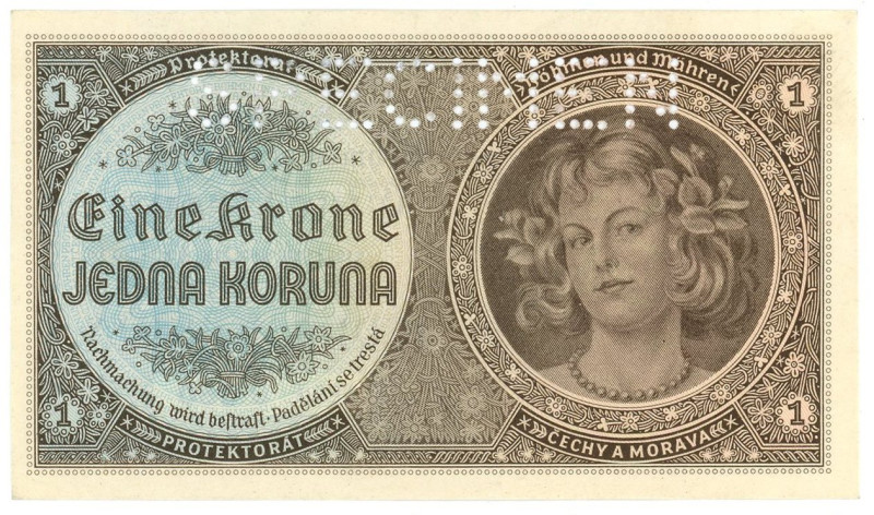 Bohemia & Moravia 1 Koruna 1940 (ND) Specimen

P# 3s, N# 207301; # D 060; UNC