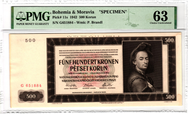 Bohemia & Moravia 500 Korun 1942 Specimen PMG 63 Choice Uncirculated

P# 11s, ...