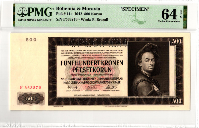 Bohemia & Moravia 500 Korun 1942 Specimen PMG 64 EPQ Choice Uncirculated

P# 1...