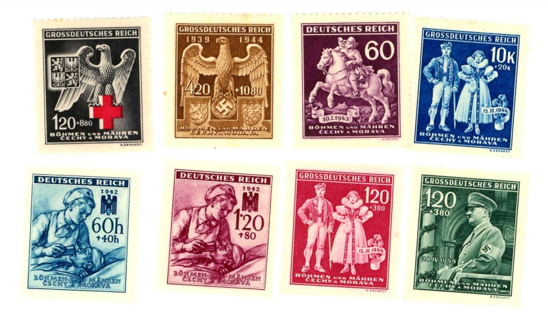 Bohemia & Moravia Set of 1942 - 1944

8 Postage Stamps; UNC