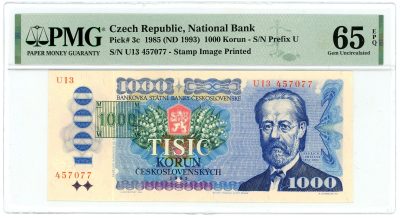 Czech Republic 1000 Korun 1985 (1993) (ND) PMG 66 EPQ Gem Uncirculated

P# 3a,...