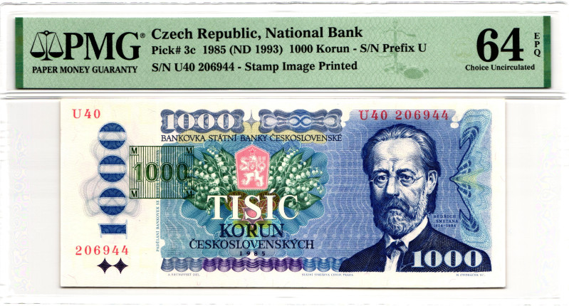 Czech Republic 1000 Korun 1985 (1993) (ND) PMG 64 EPQ Choice Uncirculated

P# ...