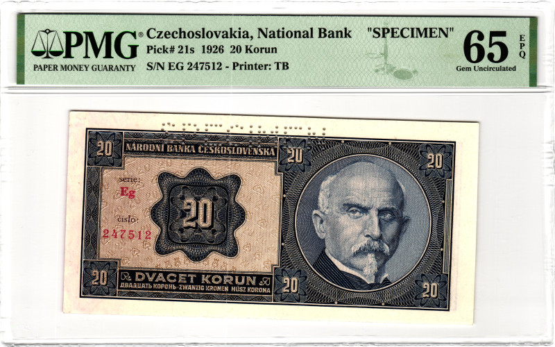 Czechoslovakia 20 Korun 1926 PMG 65 EPQ Gem Uncirculated

P# 21s, N# 222207; #...