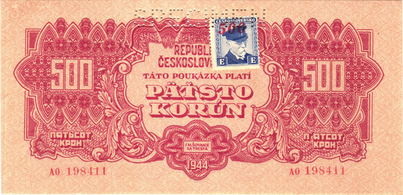 Czechoslovakia 500 Korun 1945 Specimen

P# 55s, N# 285789; # AO 198411; Perfor...