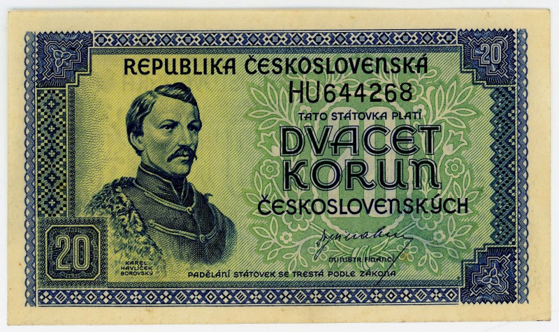 Czechoslovakia 20 Korun 1945 (ND)

P# 61a, N# 207319; # HU 644268; XF