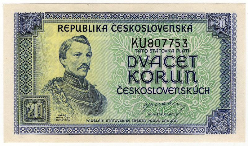 Czechoslovakia 20 Korun 1945 (ND) Specimen

P# 61s, N# 207319; # KU 807753; AU...