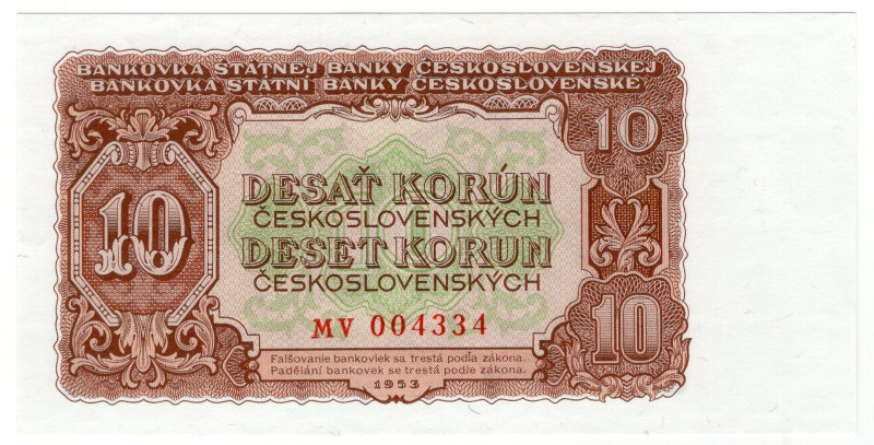 Czechoslovakia 10 Korun 1953

P# 83b, N# 222210; # MV 004334; UNC