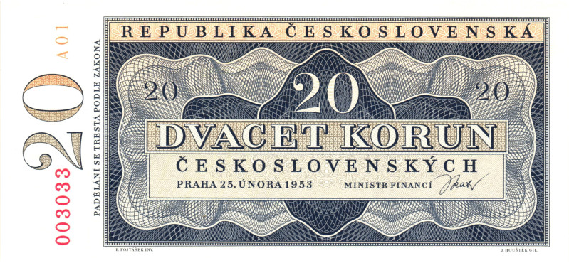 Czechoslovakia 20 Korun 1953 Unissued Note

# A 01 003033; With Original Packa...