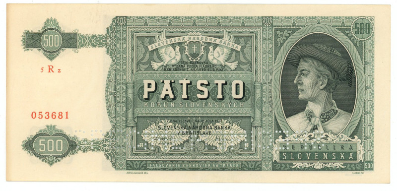 Slovakia 500 Korun 1941 Specimen

P# 12s, N# 277695; # 5Rz 053681; XF