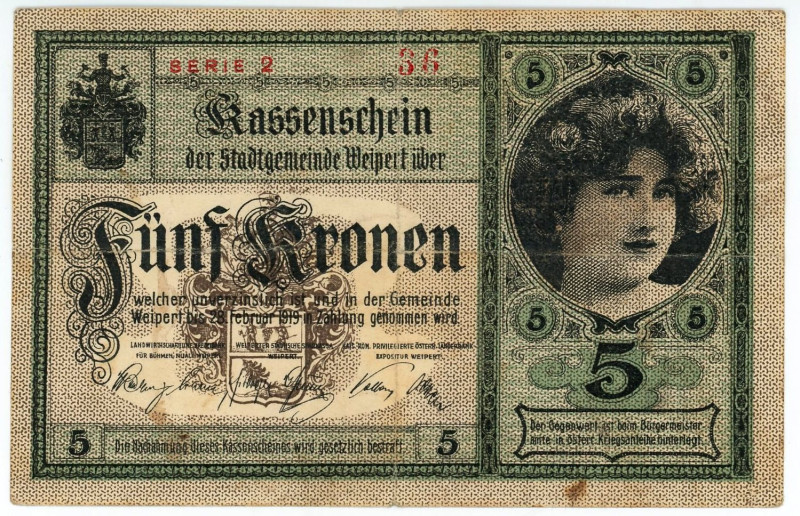 Austria Weipert 5 Kronen 1919

# 2 36; F