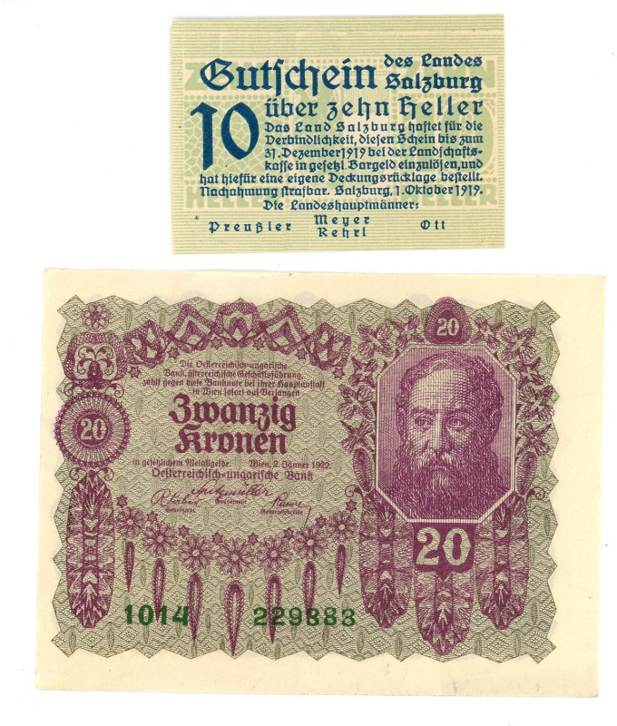 Austria Lot of 2 Banknotes 1919 - 1922

AUNC