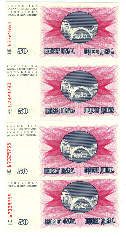 Bosnia & Herzegovina 4 x 50 Dinara 1992 Some of them Consecutive Numbers

P# 1...