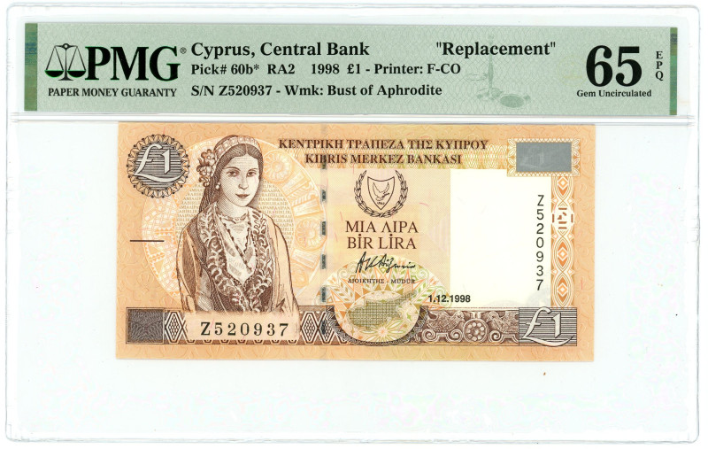 Cyprus 1 Pound 1998 Replacement PMG 65 EPQ Gem Uncirculated

P# 60b*, N# 20252...