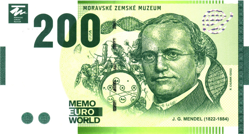 Europe 200 Memo Euro 2022 Moravian Land Museum - J.G.Mendel

# 004175; UNC