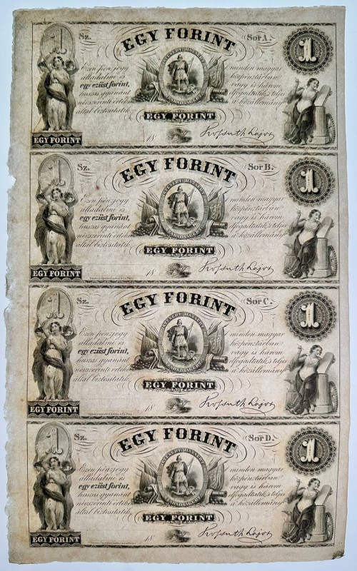 Hungary 4 x 1 Forint 1852 (ND) Uncutted Sheet

P# S141, N# 216198; AUNC