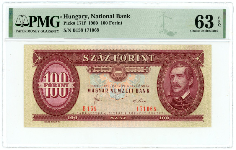 Hungary 100 Forint 1980 PMG 63 EPQ Choice Uncirculated

P# 171f, N# 203461; # ...