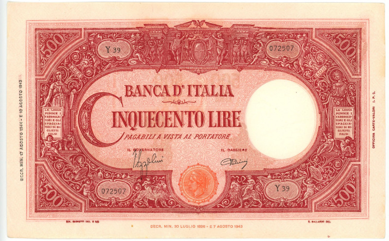 Italy 500 Lire 1944

P# 70a, N# 210289; # Y 39 072507; UNC-