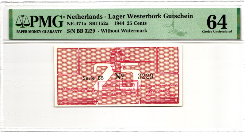 Netherlands Lager Westerbork Gutschein 1944 PMG 64 Choice Uncirculated

NE-471...