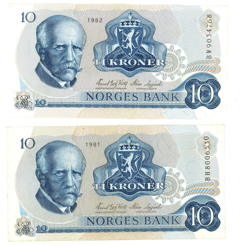 Norway 2 x 10 Kroner 1981 - 1982

P# 36, N# 205835; VF-XF