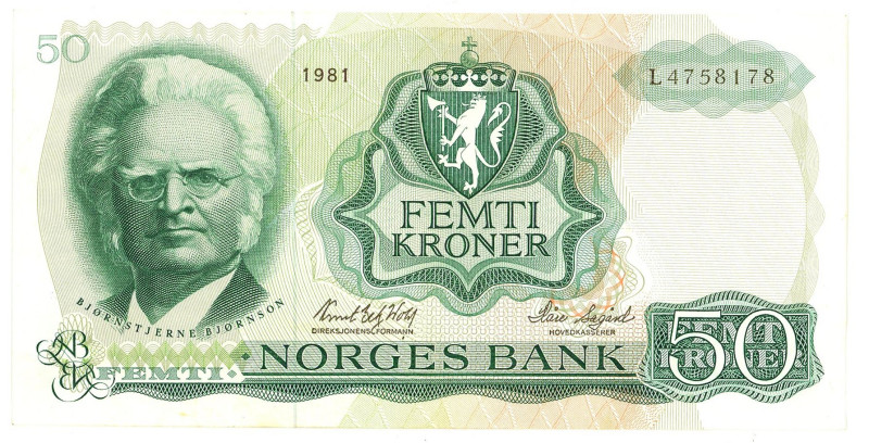 Norway 50 Kroner 1981

P# 37, N# 212478; # L 4758178; XF