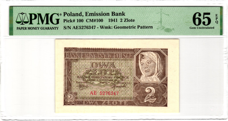 Poland 2 Zlote 1941 PMG 65 EPQ Gem Uncirculated German Occupation WWII

P# 100...