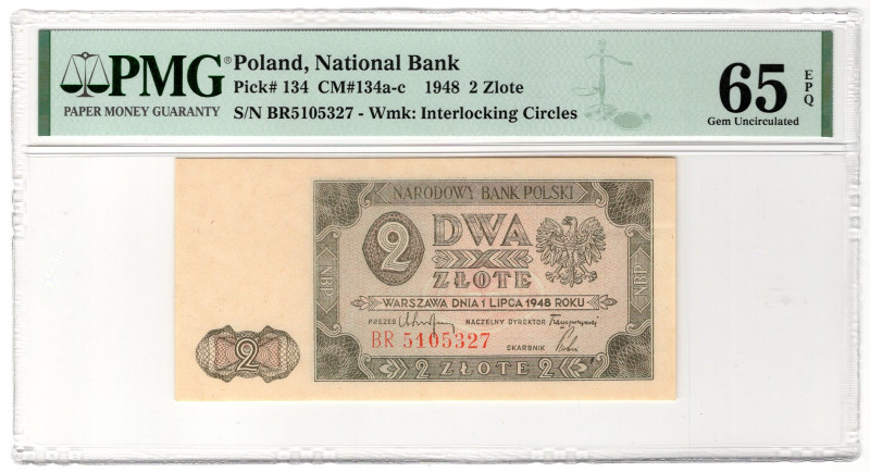 Poland 2 Zlote 1948 PMG 65 EPQ Gem Uncirculated

P# 134, N# 222637; # BR 51063...