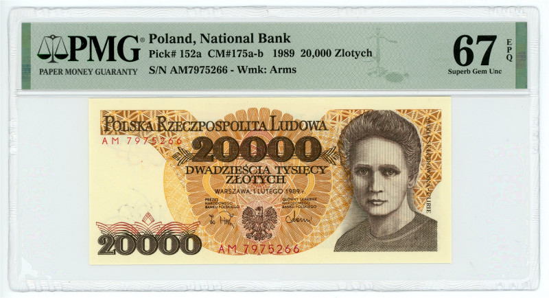 Poland 20000 Zlotych 1989 PMG 67 Superb Gem Uncirculated

P# 152a, N# 207538; ...