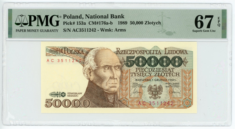 Poland 50000 Zlotych 1989 PMG 67 Superb Gem Uncirculated

P# 153a, N# 206775; ...