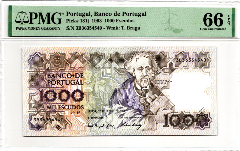 Portugal 1000 Escudos 1993 PMG 66 EPQ Gem Uncirculated

P# 181j, N# 206291; # ...