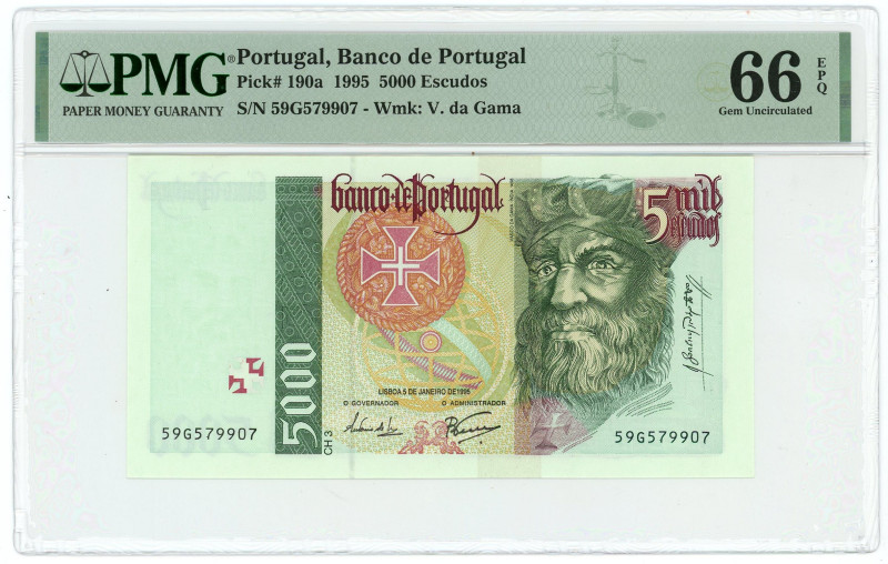 Portugal 5000 Escudos 1995 PMG 66 EPQ Gem UNC

P# 190a, N# 217817; # 59 G 5799...