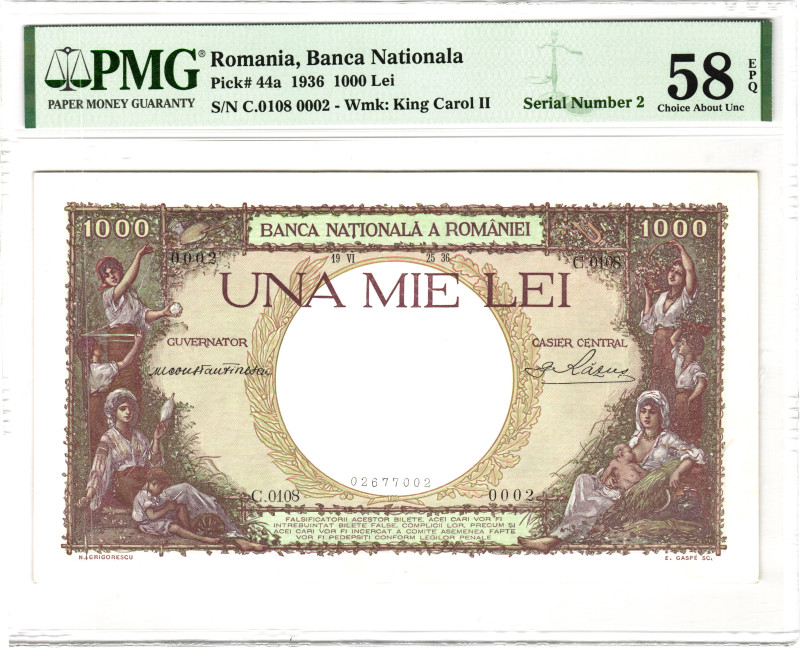 Romania 1000 Lei 1936 PMG 58 EPQ Choice About Unc

P# 44a, N# 206937; # C 0108...