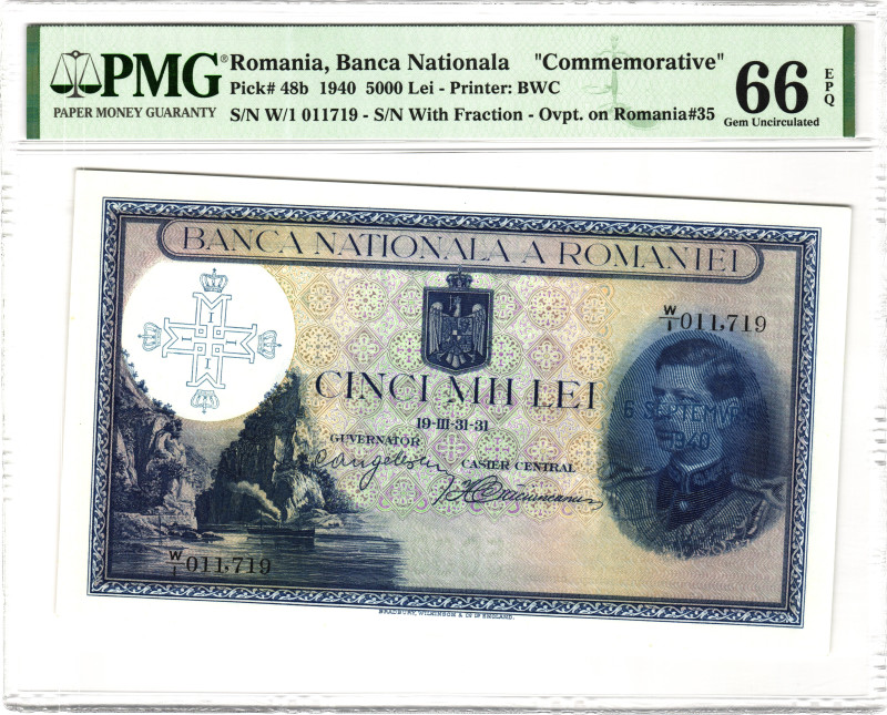 Romania 5000 Lei 1940 PMG 66 EPQ Gem Uncirculated

P# 48b, N# 206929; # W/1 01...