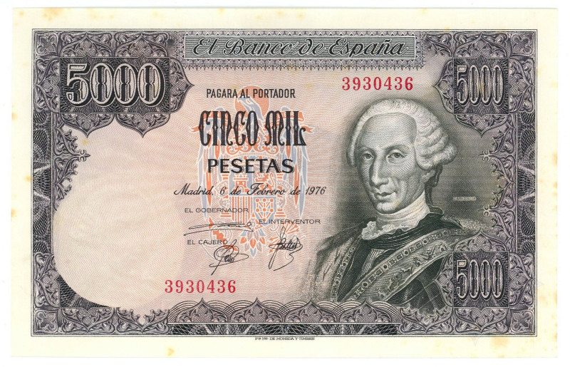 Spain 5000 Pesetas 1976 (1978)

P# 155, N# 205299; # 3930436; UNC