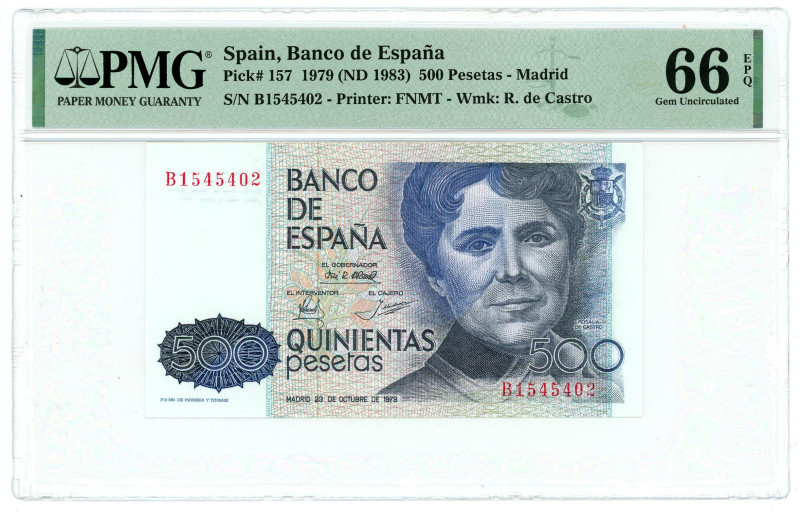 Spain 500 Pesetas 1979 -1983 (ND) PMG 66 EPQ Gem UNC

P# 157, N# 205270; # B15...