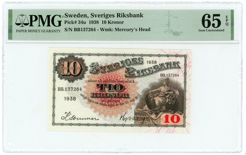 Sweden 10 Kronor 1938 PMG 65 EPQ Gem UNC

P# 34u, N# 214993; # BB137264