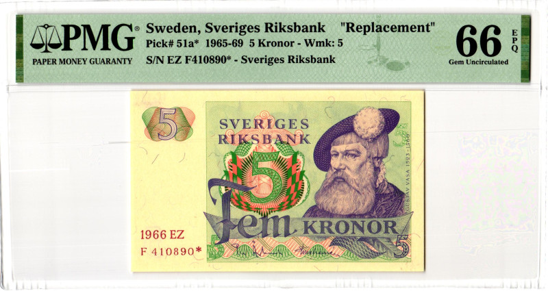 Sweden 5 Kronor 1965 - 1969 PMG 66 EPQ Gem Uncirculated

P# 51a*, N# 202682; #...