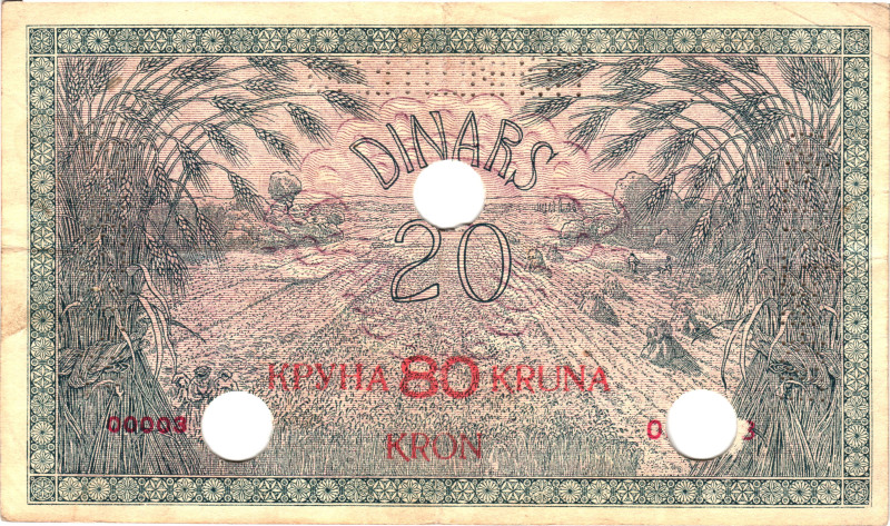 Yugoslavia 80 Kruna on 20 Dinara 1919 Specimen

P# 18s, N# 238482; # 00003; Ov...