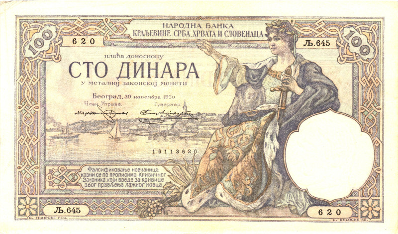 Yugoslavia 100 Dinara 1920

P# 22, N# 278549; # ЛЬ.645 620; XF+/AUNC-