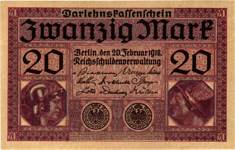 Germany - Empire 20 Mark 1918

P# 57, N# 202178; # V 9824590; UNC