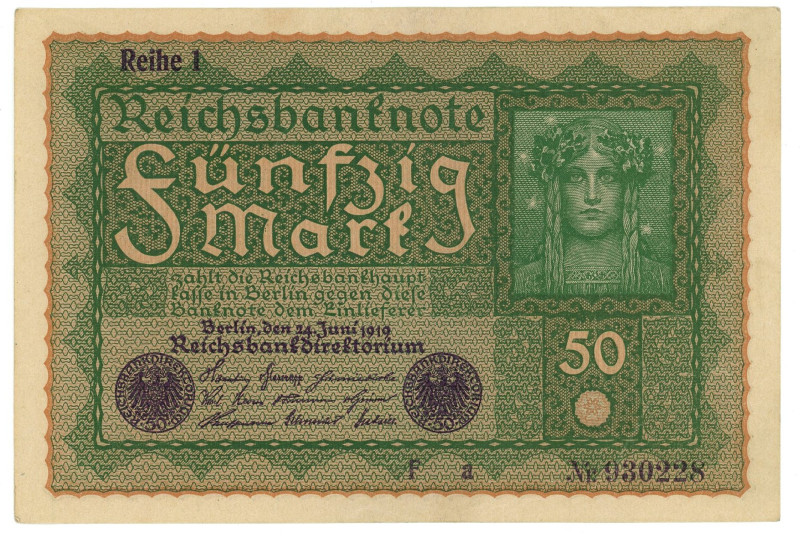 Germany - Weimar Republic 50 Mark 1919

P# 66, N# 202186; # F a 930228 Reihe 1...