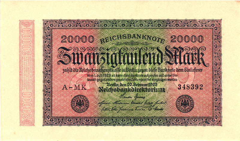 Germany - Weimar Republic 20000 Mark 1923

P# 85, N# 203613; # A-MK 348392; No...