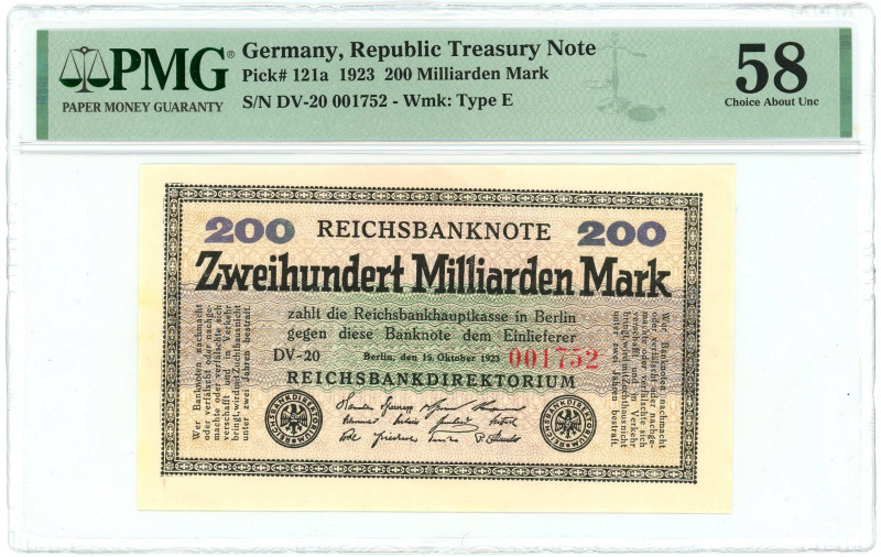 Germany - Weimar Republic 200 Milliarden Mark 1923 PMG 58 Choice AUNC

P# 121a...