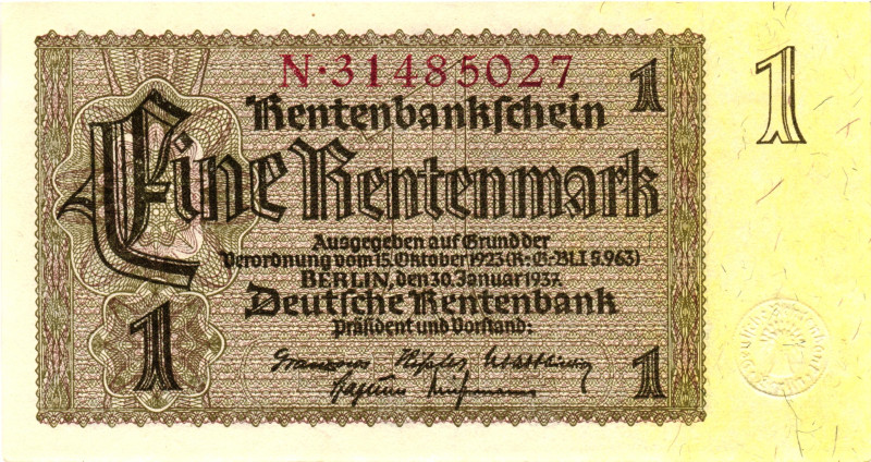 Germany - Third Reich 1 Rentenmark 1937

P# 173b, N# 203651; # N 31485027; AUN...