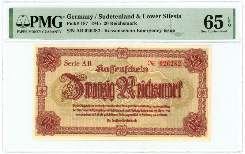 Germany - Third Reich Sudetenland & Lower Silesia 20 Reichsmark 1945 PMG 65 EPQ ...